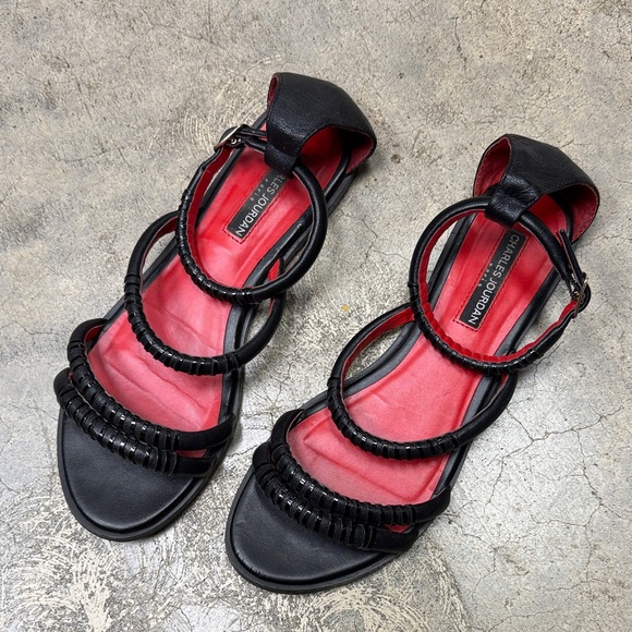 Charles Jourdan Black and Red Strappy Sandals - Picture 1 of 9